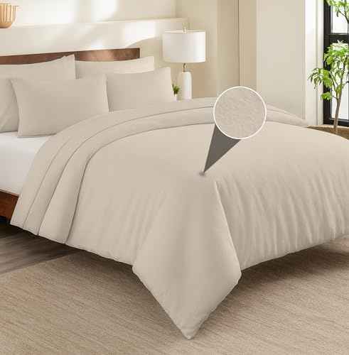EGYPTO Flannelette Duvet Cover Set – 100% Brushed Cotton Duvet Cover Set - Breathable & Hypoallergenic Thermal Soft Flannel Duvet Cover with Pillowcases (King, Cream)