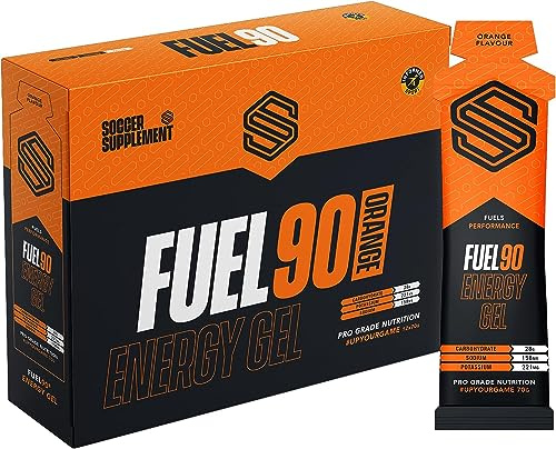 FUEL90 Energy Gel von Soccer Supplement – ​​Schnell freisetzendes Energiegel mit einer doppelten Kohlenhydratquelle für eine schnellere Absorption. Großartig schmeckende Aromen - 12 x 70 g Gele