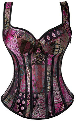 Jutrisujo korsett bustier damen vollbrust corsage mit strapse träger blumen spitze viktorianisch Halloween günstig Violett 4XL