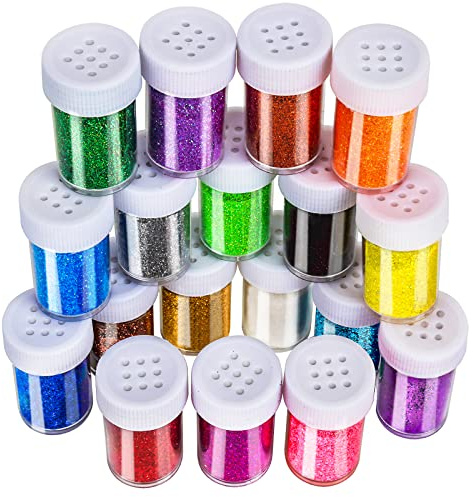 LEOBRO 18 Pack Glitter Shake Jar, Multi Assorted Set Extra Fine Glitter for Crafts Resin Nail Art Tumbler Scrapbook Slime Jewelry Making, 15g/ Bottle, Total 270g