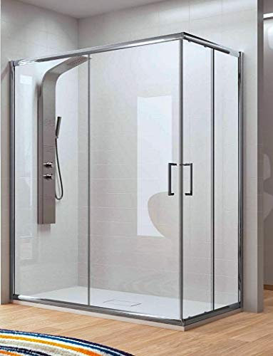 Mampara de Ducha Angular - 2 Hoja Fija y 2 Puerta Corredera - Cristal de Seguridad de 6 mm - Modelo Bella Q4 (70 X 120)