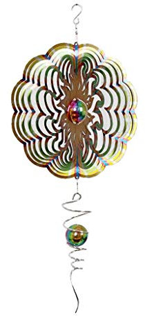 Inzopo Edelstahl-Windspiel, hängendes Windspiel, mehrfarbig, 3D-Metall, zum Aufhängen, Windspiel mit Helix-Spiralschwanz und Glaskugel