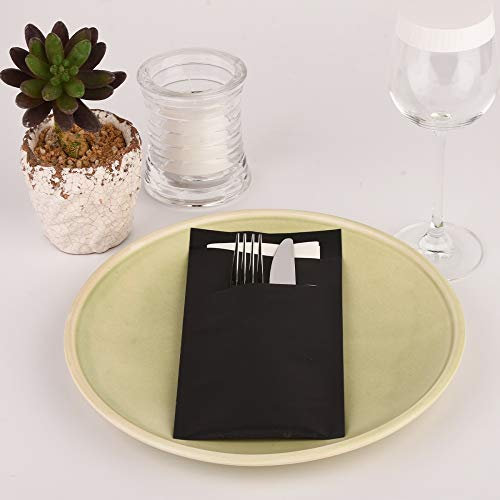 Bestecktasche Prime Premium | 115 x 230 mm | mit Airlaid-Serviette 40x32cm in Weiß | 200 Stück | ideal für Gastronomie und Feiern | (Schwarz)