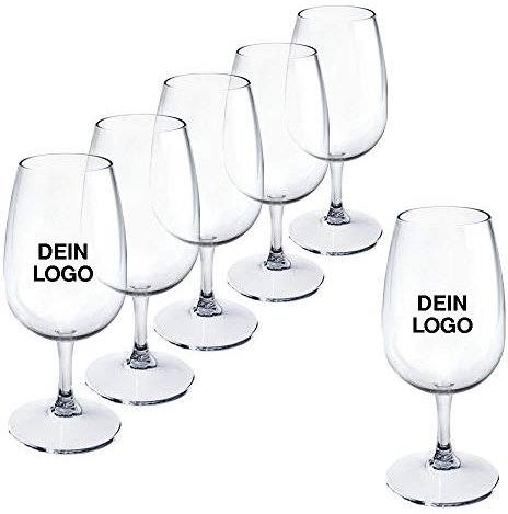 DoimoFlair Lot de 120 verres à dégustation en plastique avec logo personnalisable 2 couleurs incassables Verre à vin en plastique transparent 23 cl