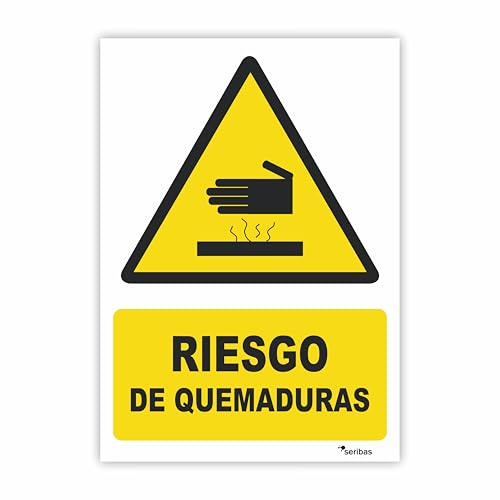 Seribas Señal Riesgo de Quemaduras, Cartel de PVC 0,7 mm A4 21 x 30 cm Tinta y Material Resistente Interiores y Exteriores