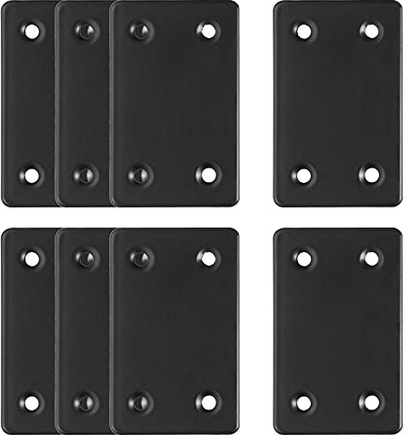 Bonsicoky 8Pcs Flat Straight Brace Brackets Stainless Steel, Black Fixing Mending Joining Plates Shelf Support Repair Plate for Furniture, Shelves, Cabinet with Screws (2.4 x 1.5 / 60 x 38mm)
