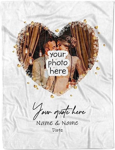 Personalisierte Jubiläums-Fotodecke für Paare, personalisierte Fotodecke mit Namen an meine Frau vom Ehemann, personalisierte Bilddecken, individuelle Paare, Hochzeitsfoto-Fleece-Überwurf (60 x 80 cm)