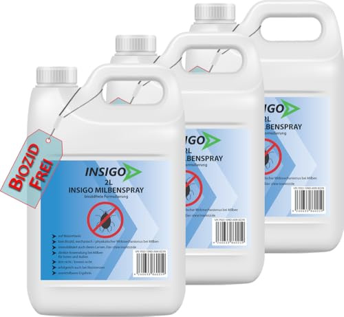 NEU Biozidfreie Milben Abwehr 6L – Mittel für Hausstaubmilben abwehren – Milbenspray für Matratzen – Fleckenfrei – Milben Spray INSIGO