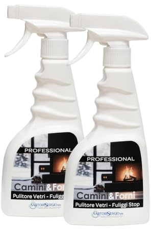 Stufa a Pellet, pulisce vetri di stufe e camini, caminetti e forni, rimuove annerimento e fuliggine dai vetri senza fatica, pulizia vetro camino - GLASS CLEAN (2x 500 ml)