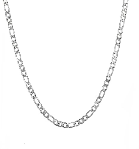 AFSTALR Chaîne Figaro 1+3 Homme Cubaine Chaine en Acier Inoxydable Argent Collier 5mm Largeur Longueur 70cm