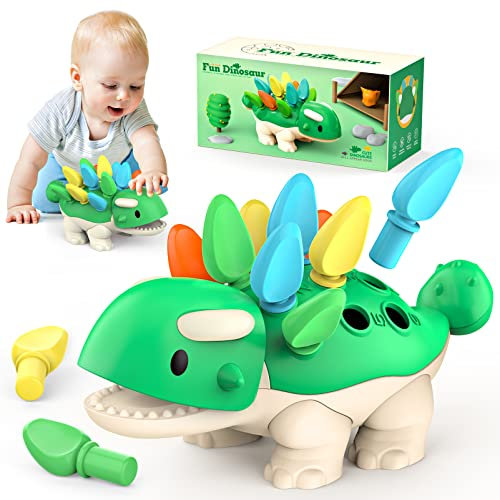 groboma Steckspiel ab 1 Jahr, Montessori Spielzeug Baby ab 1-3 Jahr Sortierspiel Motorikspielzeug Kinderspielzeug Lernspielzeug Geschenk Junge Mädchen Dinosaurier