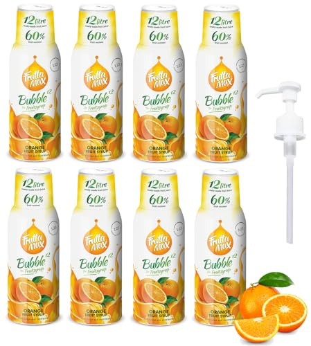 8 Pack - FruttaMax Orange Syrup | Less Sugar | 60% Real Fruit Concentrate | Suitable for soda Machine 8x500ml