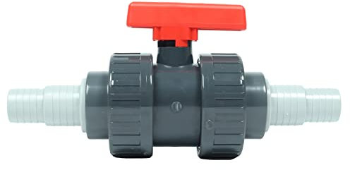 Wacredo PVC Kugelhahn 50mm - 2x Schlauchtülle 32-38mm, Absperrventil mit Schlauchverbinder verklebt für Poolschlauch 2-Wege Ventil