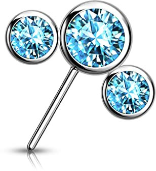 Paula & Fritz® Push-In Aufsatz Silber Zirkonia Türkis Titan-IUM Grade 23 Piercing Mehrfarbig 9,2-mm Groß Ohr-Stecker Labret Stud Nipple Straight Barbell