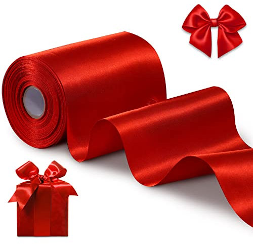FAKILO Geschenkband 10cm Breit Satinband Rotes Band für Grand Öffnung, Eröffnungszeremonie, Schleifenband Ringelband für Weihnachten Neujahr Geschenk Hochzeit Valentinstag Deko