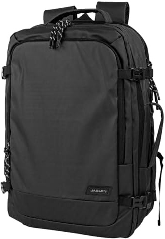 JASLEN - Reseryggsäck Handbaggerygga Kabinelyggsäck Carry On Väska Flyg Godkänd Ryggsäck Perfekt För Resor Med Kompakt Design Och Bekväma Fack. Utökningsbar, Svart