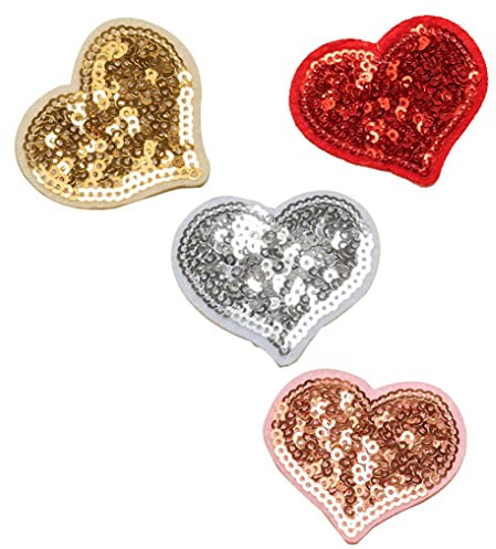 XUNHUI Appliqué Embroidery Patches Herz Gold Silber Pulver Rot for Iron On Patches Hand DIY Accessories for Clothing Bag Pack of 12