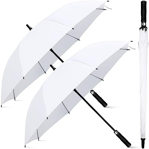 Weewooday 2 Pcs Large White Golf Wedding Umbrella 47.2 Inch Automatic Travel Umbrellas Windproof Plastic Handle Umbrella Brolly Photographer Parasol for Wedding Bride Groom Party