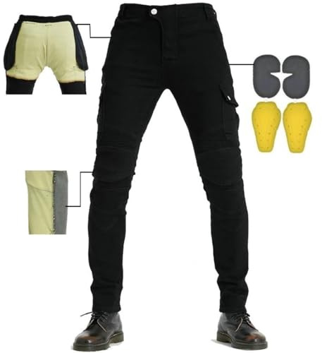 CBBI-WCCB Herren Moto Jeans Motorrad Hose mit Protektoren Motorradhose mit Aramid Schutzfutter Oberschenkeltaschen