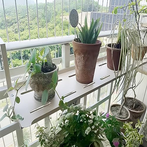 MMleYN Blumenregal Zum Aufhängen Für Geländer Balkonhängetisch Balkontisch Zum Einhängen 1–15cm Verstellbar Eisen Balkon Pflanzenregal Für Terrasse, Garten, Deck – Tragfähigkeit 25 Kg (Color : Almond