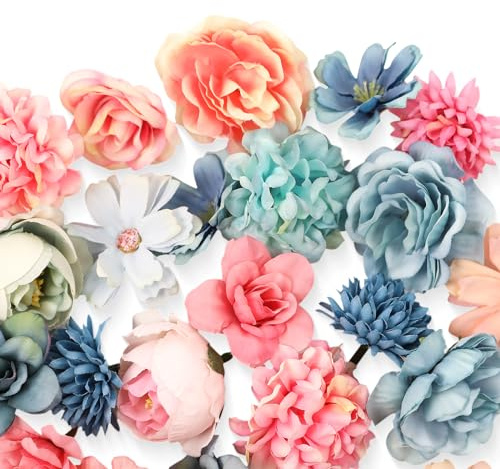 40 Stück Künstliche Blumenköpfe Kunstblumen Rosen, RosenKöpfe für DIY Deko | Verschiedene Blüten,Sofort bastelbereit,Für Hochzeit Kränze & Gestecke Party,Kreative Geschenkideen,Individuell kombinierbar