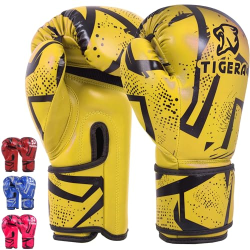 Tigera boxningshandskar för barn | kickboxning, Muay Thai sparring, träning | boxsäck – sandsäck | kampsport, punkteringshandskar för pojkar, flickor (20 ml, gul)