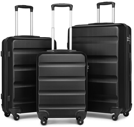 KONO 3-teilig Kofferset Gepäckset Koffer Trolley Set aus Hartschale Reisekoffer mit 4 Rollen und TSA Schloss Hartschalenkoffer Rollkoffer Set (Schwarz)