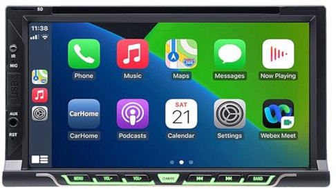 Reproductor de CD DVD Doble DIN de 7 Pulgadas estéreo para Coche Pantalla táctil 1080P CarPlay Android Auto Radio para Coche con Enlace Espejo Bluetooth 5,0 FM|Am|AUX|TF|EQ|DSP|SWC