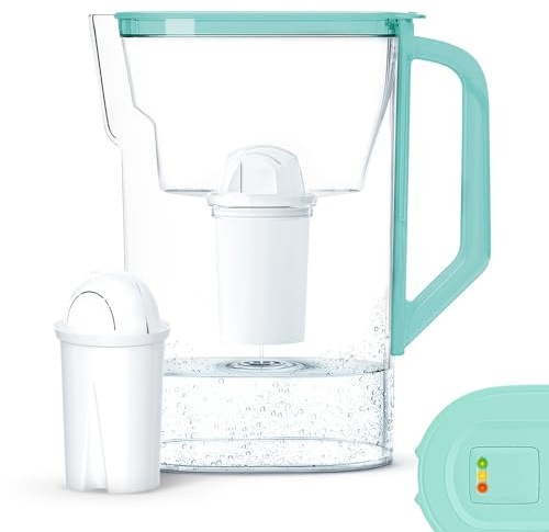 Wessper Jarra Filtradora con Contador LED de Agua 2.7L | Reemplazo para Aquaphor Standard, Brita Classic, Dafi Classic | Filtro de Agua que Reduce la Cal y el Cloro | Jarra Filtrante + Cartucho, Menta