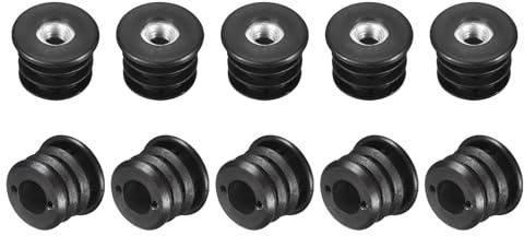 QUARKZMAN 16 Stück Kunststoff-Gewindeeinsätze Kunststoffstopfen | verstellbare runde schwarze, Stuhlbeinkappen, Möbelbein-Stecker, Mit M8-Gewinde, Für 27mm/1, 06 Außendurchmesser Rundrohr