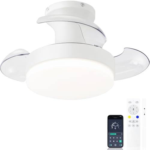 Lampara Ventilador Techo Aspas Retráctiles Plegables, Ventilador Techo Pequeño Con Luz Silencioso Y Mando, LED Regulable, 6 Vel Motor DC, 52cm Retractil Ocultas Para Dormitorio/Habitación Infantil