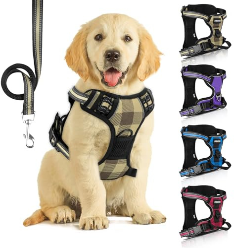 Harnais Chien, Réfléchissant Harnais Anti Traction pour Chien,Plaid Jaune,S
