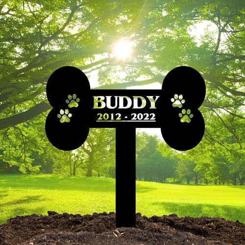 HEGANITS Custom Pet Name & Paws Memorial Metal Grave Marker, Personalized Dog Garden Stake for Cemetery Yard, Customized Remembrance Gift for Pet Owner Dog Lovers, Memorial Plaque Cemetery Stake