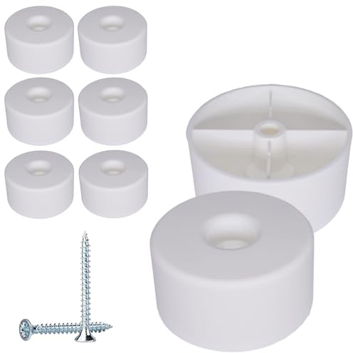 SKIR'CO 8 pcs, White Plastic Round Furniture Legs, 50 mm Diameter, Height 25 mm, Plastic Furniture Feet, Screws Included
