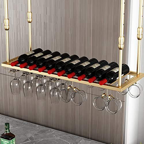 Bar Sottosopra Bicchiere da Vino Appeso al Soffitto Portabottiglie Appeso Tazza per Soggiorno Cucina Sala da Pranzo, Altezza e Larghezza Regolabili, Oro/Colore/120Cm*30Cm