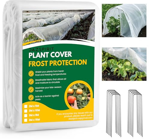 DazSpirit 2 m x 5 m Garden Fleece Frost Protection, 35 gsm Horticultural Fleece Plant Frost Protection with 10 Ground Stakes, Non-Woven Winter Fleece for Winter, Cold, Insect, and Bird Protection