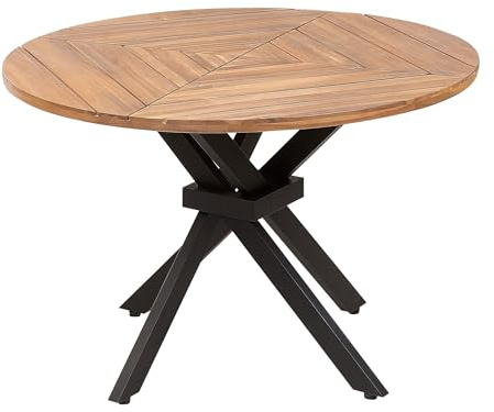 Beliani Gartentisch Akazienholz Hellbraun rund ⌀ 110 cm Lattenoptik modern robust Agello