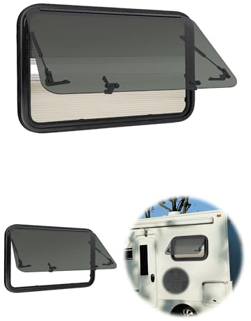 Fenêtre de caravane E4 800 x 500 mm 85° avec moustiquaire et rideau intégré, fenêtre latérale pour camping-car avec ouverture extérieure