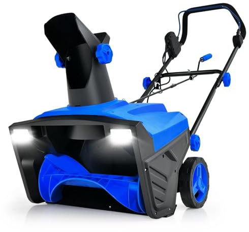 FANTASK Elektro-Schneefräse mit LED-Leuchten & 15 A Motor, 50 cm Arbeitsbreite, 25 cm Arbeitshöhe, kabelgebundene Räumungsmaschine mit 180° drehbarer Rutsche & 9 m Wurfweite (Blau)