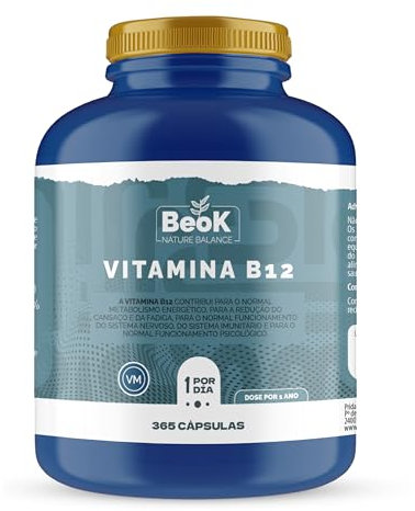 BEOK – Vitamina B12 – 365 Cápsulas 25 µg – Suplemento Vegano para Energía, Sistema Nervioso e Inmunológico – Alta Absorción – Suministro para 1 año