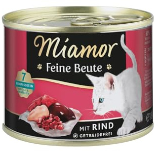 MIAMOR – fint byte | våtfoder för vuxna katter med 7 sorter kött och inälvor. Spannmålsfri helfoder med taurin i burken utan konstgjorda tillsatser | 12 x 185 g nötkött