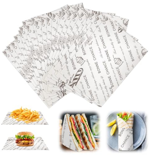 100 Feuilles Papier Emballage Alimentaire, 38x28cm Emballage Alimentaire, Papier D'emballage Alimentaire, Papier Cuisson, Papier Journal Alimentaire,pour Camping Frites Burger Pizza Pain Sandwich