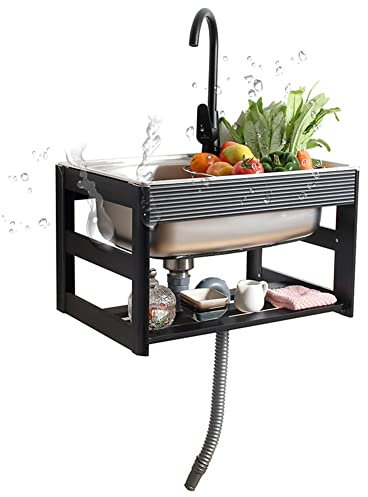 CZAOERXB Lavello da cucinaLavello da Cucina in Acciaio Inox a Parete, lavello Singolo, lavello da Giardino, lavello antiruggine per Esterni, Vasca per Lavanderia con Rubinetto e Tubo di Sca