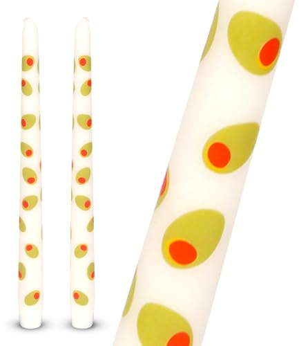 Talking Tables 2 x bougies hautes effilées design olives 23cm en cire déco élégante pour centre de table et ambiance estivale non parfumées emballage éco durée de combustion prolongée