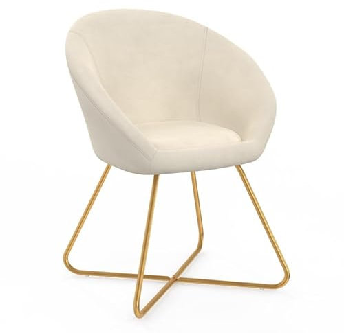 IDMarket - Sillón redondo Angelina Beige de terciopelo Patas cruzadas doradas