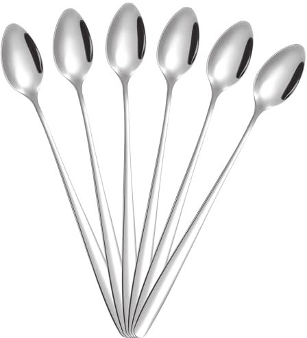 6 Stück Latte Macchiato Löffel Set, Löffel, 19.5 cm Griff Eislöffel Lang Rührlöffel Aus Edelstahl für Eiskaffee Eistee Milchshake Eisbecher Cocktails & Desserts