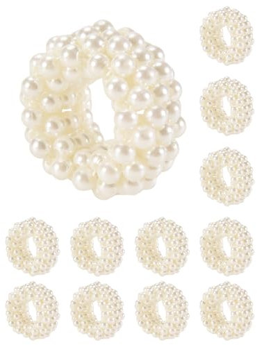 Huudngeje Servietten Ring 12-Teiliges Set, WeißE Perle Hochzeit Servietten Schnalle Tisch Dekoration