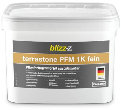 blizz-z terrastone PFM 1K fein Pflasterfugenmörtel 25 kg Eimer (basalt) | Fugenmörtel einschlemmbar, verarbeitungsfertig, Fugenbreite 2-30 mm | Made in Germany