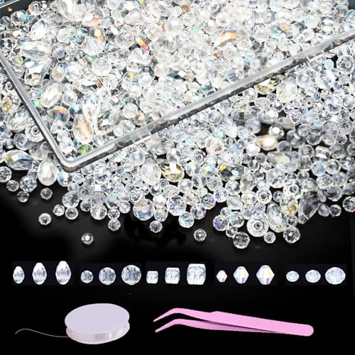 LXBCTOP 800 PCS Glass Beads, 4/6/8mm Faceted Crystal Bead | 5 Shapes Mixed Glass Beads for Crafting with Storage Box, Crystal Bead for Jewellery Making for DIY Necklace Bracelet Earring