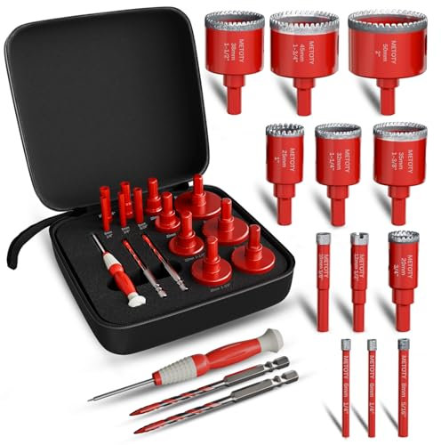 Diamond Hole Saw Drill Bit Set (15 PCS) (1/4-2) Serrated Diamond Core Bits for Ceramic, Glass, Tile, Marble, Granite | EVA Positioner & Hard Storage Bag | Dry/Wet Dual-Use | High-Precision Drilling